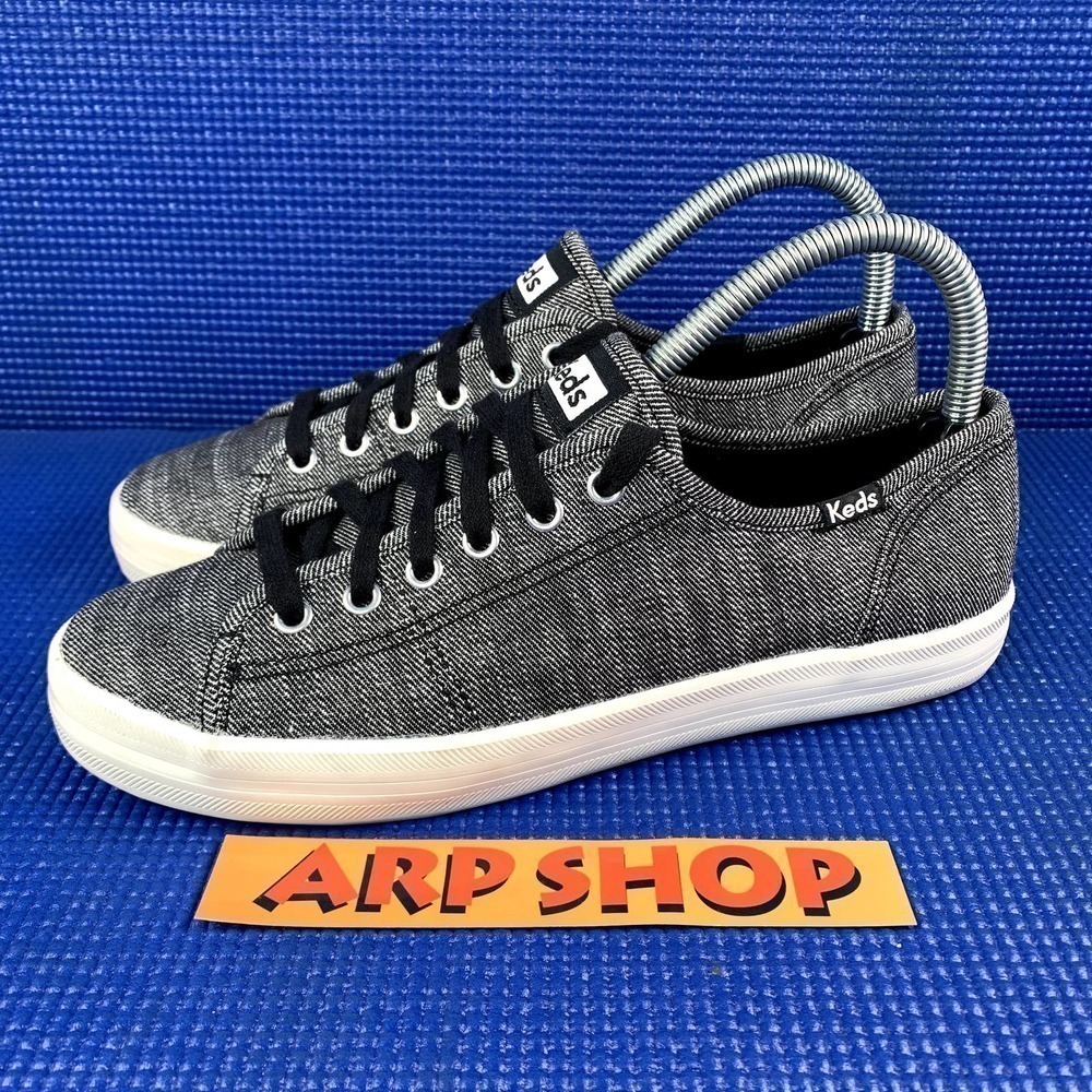 KEDS KICKSTART DENIM TWILL Women`s Size 7.5 Grey Black Comfort Shoes WF58556